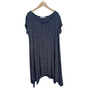 Wilde Navy Blue and White Stripe Short Sleeve Asymmetrical Tunic Top Size Large